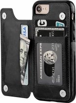 geschikt voor Apple iPhone SE 2020 / SE 2022 wallet case - zwart + Glazen screen protector