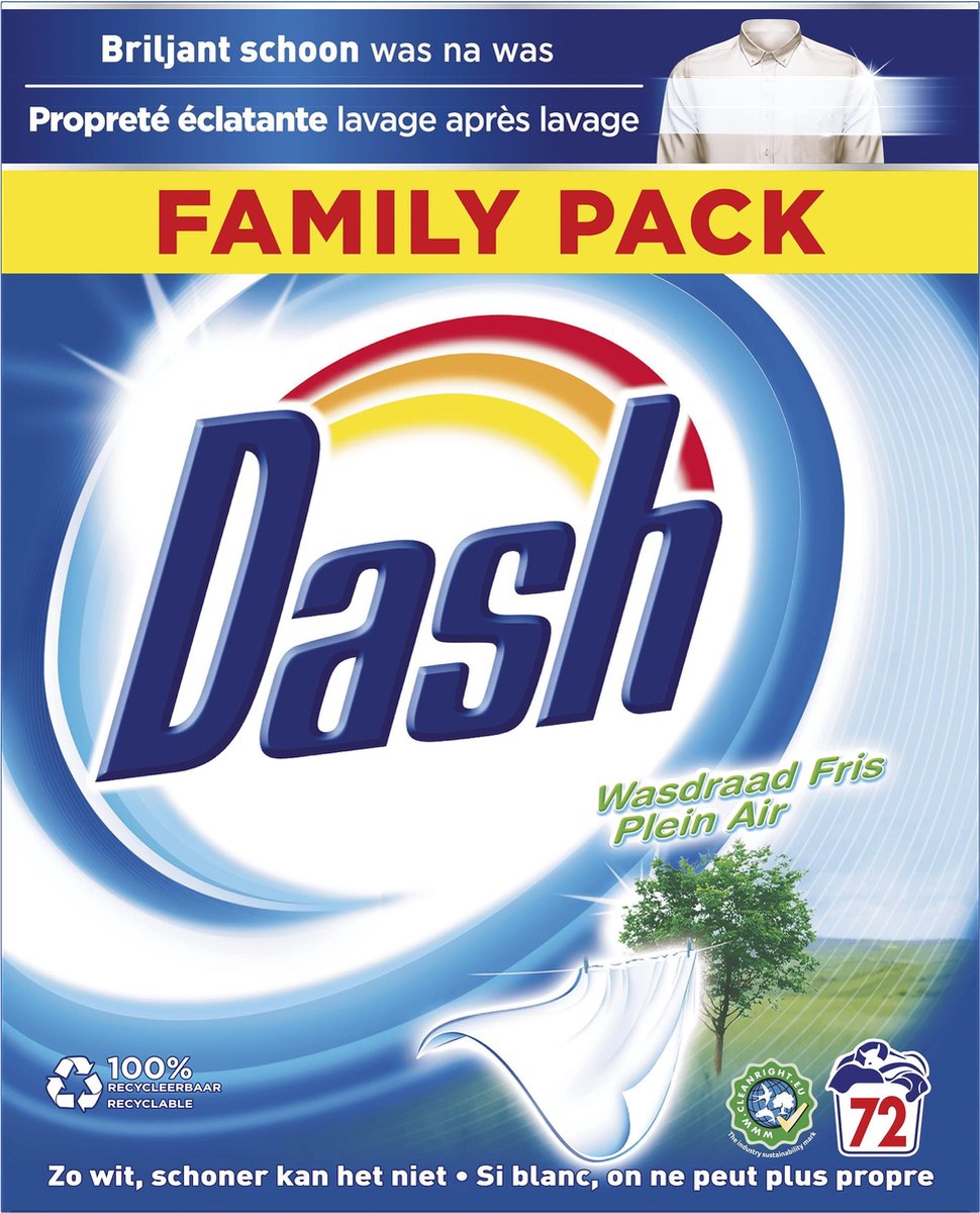 Dash Waspoeder Wasdraad Fris - Wasmiddel - 72 Wasbeurten - Voordeelverpakking - Dash