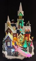 Kerk - Kerstdorp - Kersthuisje met verlichting - Kerk met torens - bewegende kerstboom - LED - fiber optic - muziek