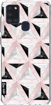 Casetastic Samsung Galaxy A21s (2020) Hoesje - Softcover Hoesje met Design - Marble Triangle Blocks Pink Print