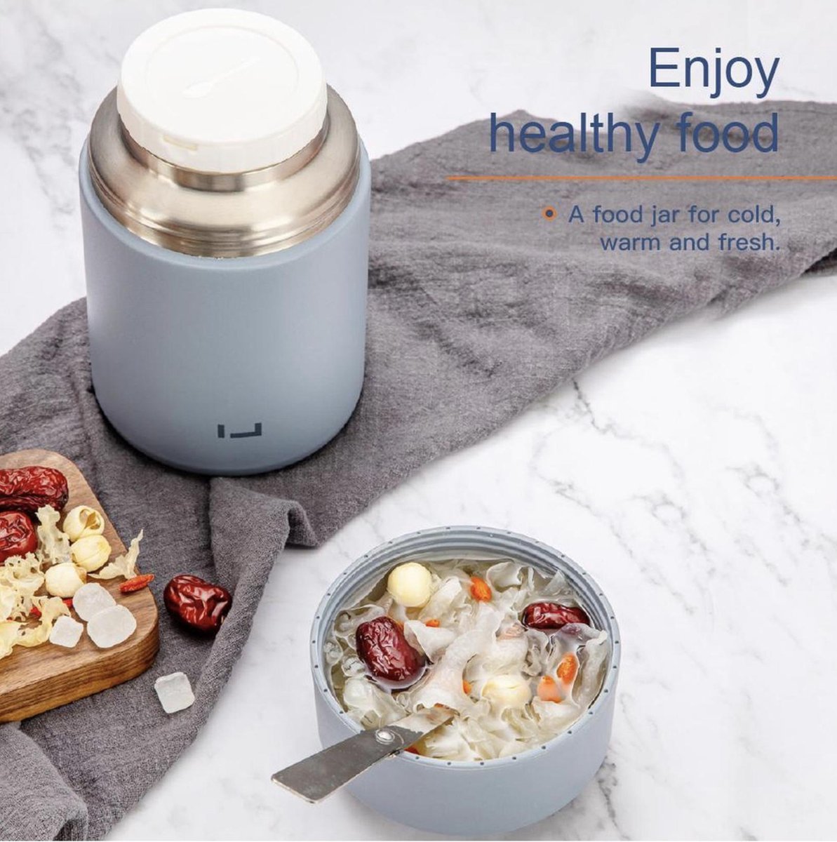 Twistshake Thermo Voedselcontainer 350 ML met Lepel, Dubbelwandig Roestvrijstalen Isolatiehouder, Geïsoleerde Voedselfles Houdt 10 uur, Pastelgrijs