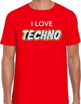 Techno party t-shirt / shirt i love techno - rood - voor heren - dance / party shirt / feest shirts / festival outfit M