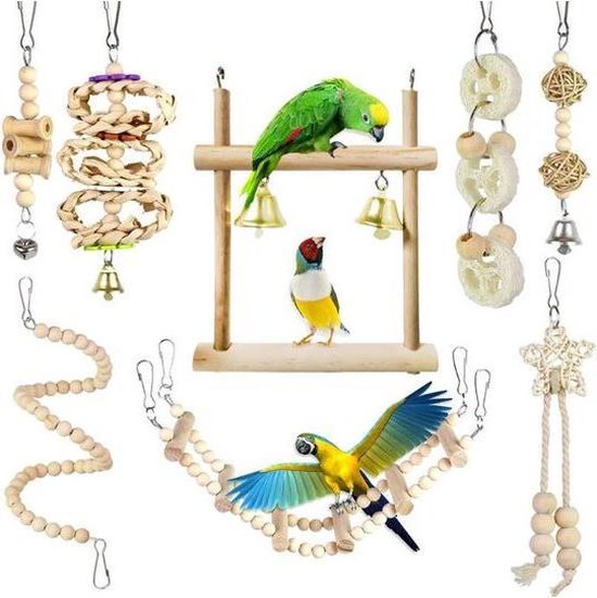microscoop bewondering Niet essentieel Pakket met 8 stuks vogel speelgoed - klimspeelgoed voor parkieten en kleine  papagaaien | bol.com