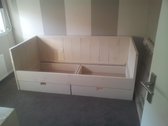 Lit enfant lit cabine Paola de White Wash échafaudage lit simple en bois avec 2 tiroirs 90x200cm