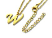 Amanto Ketting Letter W Gold - 316L Staal - Alfabet - 15x13mm - 50cm