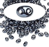 Preciosa Twin beads, glas, 50 gram, antraciet, 5 x 2,5mm, ovaal met 2 gaten