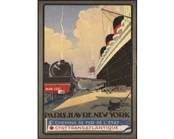 Vintage Poster Titanic Parijs Havre New York - Reis poster - Trein & Titanic stijl - Large 70x50