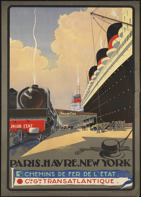 Affiche Vintage Titanic Paris Havre New York - Affiche de voyage / voyage Ocean Liner par Albert Sébille 1920s - Chemins de fer français - Style Train & Titanic - Grand 70x50 cm