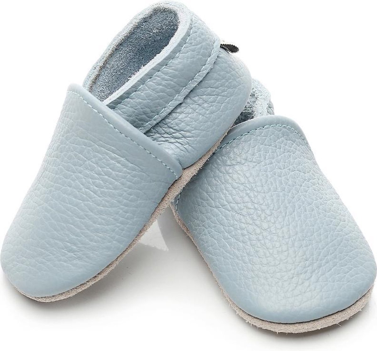 Goedkoopste Leren Baby Slofjes - Grijs/Blauw - 0 tot 6 Maanden - Leer - Jongen - Kraamkado - Babyshower