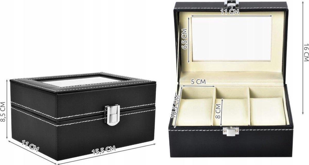 PU lederen draagbare horlogebox display en opslag voor horloges en armbanden 3 slots heren display horloge kast sieraden dozen beste geschenk (Color : Black-2