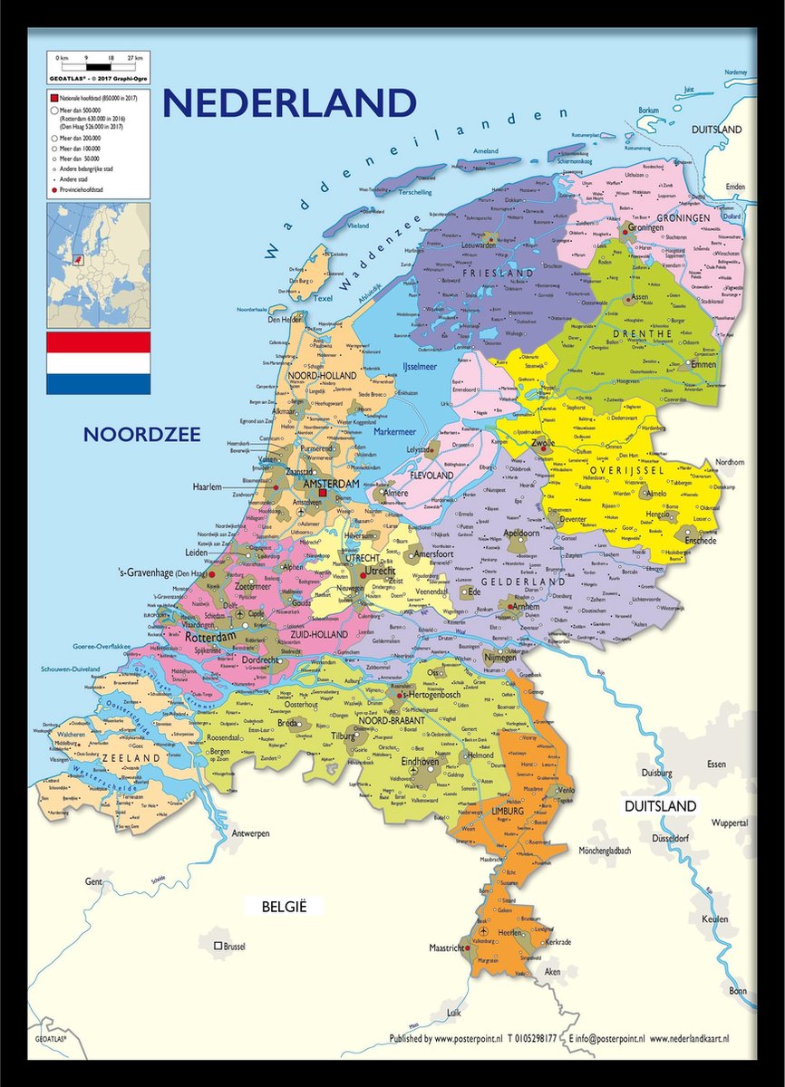 Bandiet Doodt zwanger Nederland kaart poster A3 formaat - 30 x 42 cm - ingelijst in mooie houten  zwarte... | bol.com