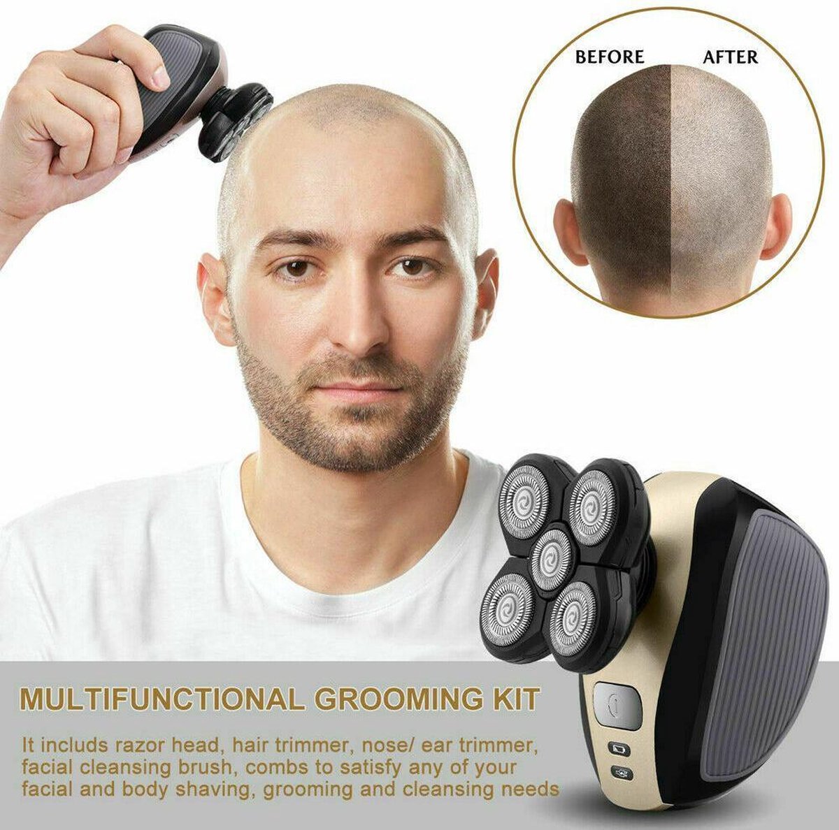 5 IN 1 4D Rotary Electric Shaver Rechargeable Bald Head Shaver Beard