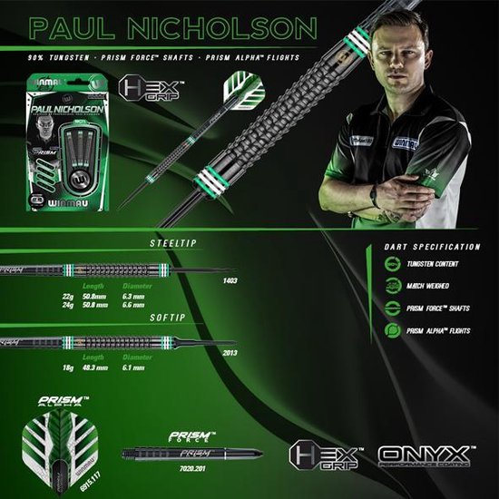 Winmau Paul Nicholson 90% Onyx - 24 Gram van Merkloos — afbeelding 4