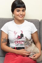 Kattenliefhebber Kat Crazy Cat Lady | Schattig Katje | Geek | Huiskat Huisdier | Cat mom | Verjaardag | Grappige Leuke T-Shirt | Cadeau voor haar | Maat M Wit