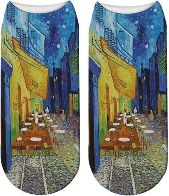Chaussettes amusantes, courtes, Terrace at Night de Vincent van Gogh (31005)