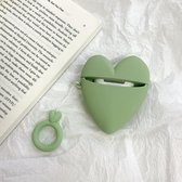 Let op type!! Voor Airpods Love-hart vorm oortelefoon silicone beschermhoes met Lanyard (groen)