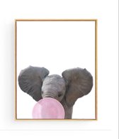 Postercity - Design Canvas Poster Baby Olifant Roze Kauwgom / Kinderkamer / Dieren Poster / Babykamer - Kinderposter / Babyshower Cadeau / Muurdecoratie / 40 x 30cm / A3