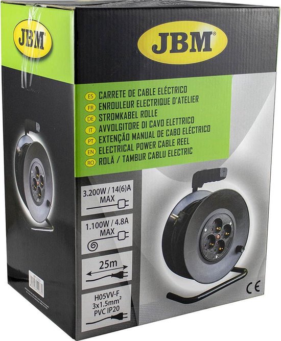 JBM Tools | Elektro kabel haspel spoel 25m dikke kabel 3x 1.5 mm