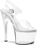 Pleaser Sandaal met enkelband, Paaldans schoenen -38 Shoes- TREASURE-708 Paaldans schoenen Transparant/Zilverkleurig