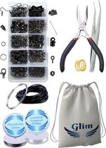Glim® Sieraden set XL - Compleet starterpakket - 911 stuks - DIY Zelf volwassenen pakket - Onderdelen kit - Meisjes Oorbellen maken - Hobby - Zwart