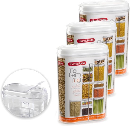 4x épandeurs en plastique / contenants de stockage - 1,5 litre - 8 x 15,5 x 23 cm - Transparent - Contenants de conserves alimentaires - Bidons