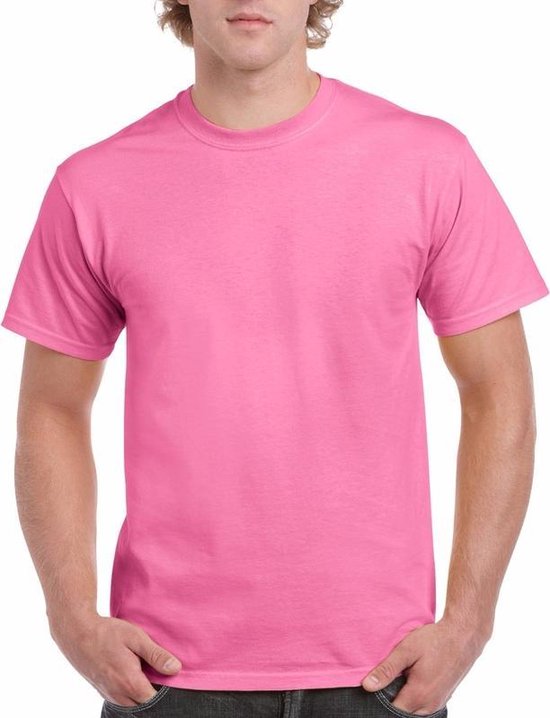 Set van 3x stuks roze katoenen shirts voor volwassenen/heren - Midden roze - 100% katoen - 200 grams kwaliteit, maat: L (40/52)