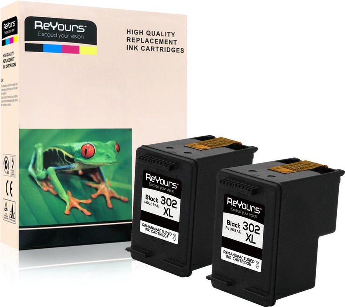 ReYours® HP302XL Remanufactured Inktcartridge 302XL Zwart (20ml) 2pack- met chip - inktniveau weergeven