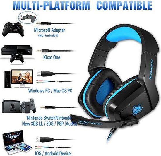 PHOINIKAS H1 multi-platform gaming-headset voor over-ear hoofdtelefoon met microfoon bedraad (blauw) - Phoinikas