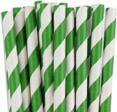Papieren rietjes groen gestreept - 25 stuks - duurzaam, 100% composteerbaar