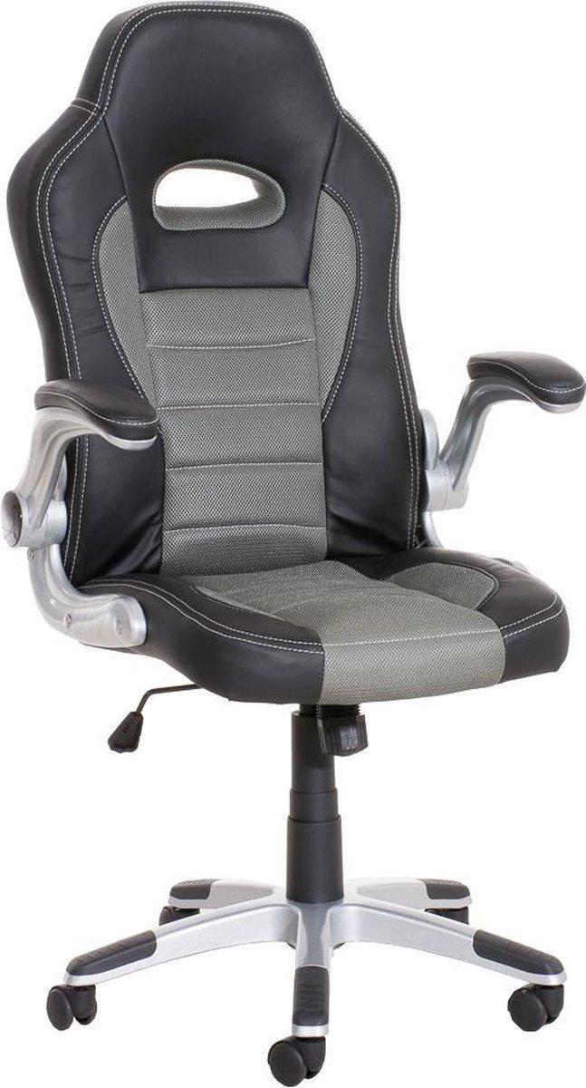Bureaustoel - Game stoel - Modern - Armleuning - In hoogte verstelbaar - Kunstleer - Grijs/zwart - 60x66x128 cm