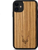 Kudu iPhone 11 hoesje case - Houten backcover - Handgemaakt en afgewerkt met duurzaam TPU - Zebrano - Zwart