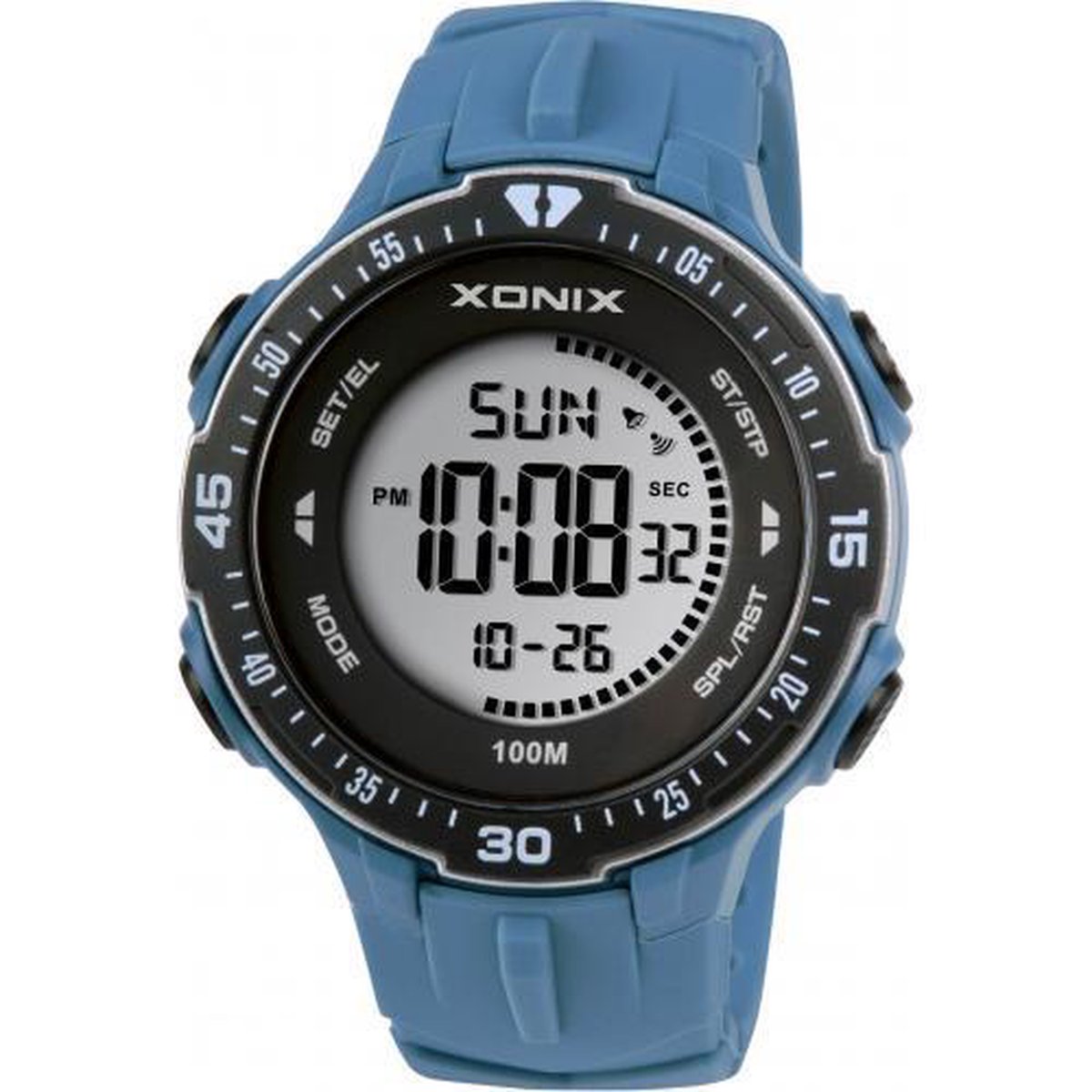 Xonix Blauw digitaal heren horloge waterdicht