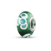Quiges - Glazen - Kraal - Bedels - Beads Groen Transparant met Goen Witte Bloemen Past op alle bekende merken armband NG855