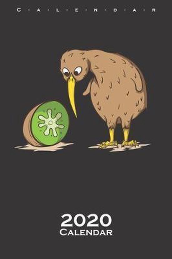 Kiwi bird next to kiwi fruit Calendar 2020, Kiwi de Calendar 2020