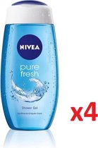 NIVEA Douche Pure Fresh Douchegel Voor Mannen - Zijdezacht Schuim & Extra Fris & Verkwikkend - 4x250 ml