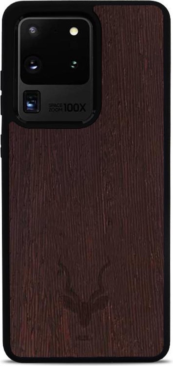 Kudu Samsung Galaxy S20 Ultra hoesje case - Houten backcover - Handgemaakt en afgewerkt met duurzaam TPU - Wengé - Zwart