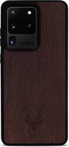Kudu Samsung Galaxy S20 Ultra hoesje case - Houten backcover - Handgemaakt en afgewerkt met duurzaam TPU - Wengé - Zwart