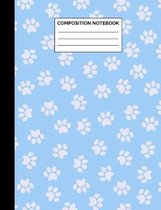 Composition Notebook: Blue Dog Paw Print Pattern Wide Ruled Lined Note Book - Pretty Exercise Book & Journal with Lines for Kids, Teens, Stu