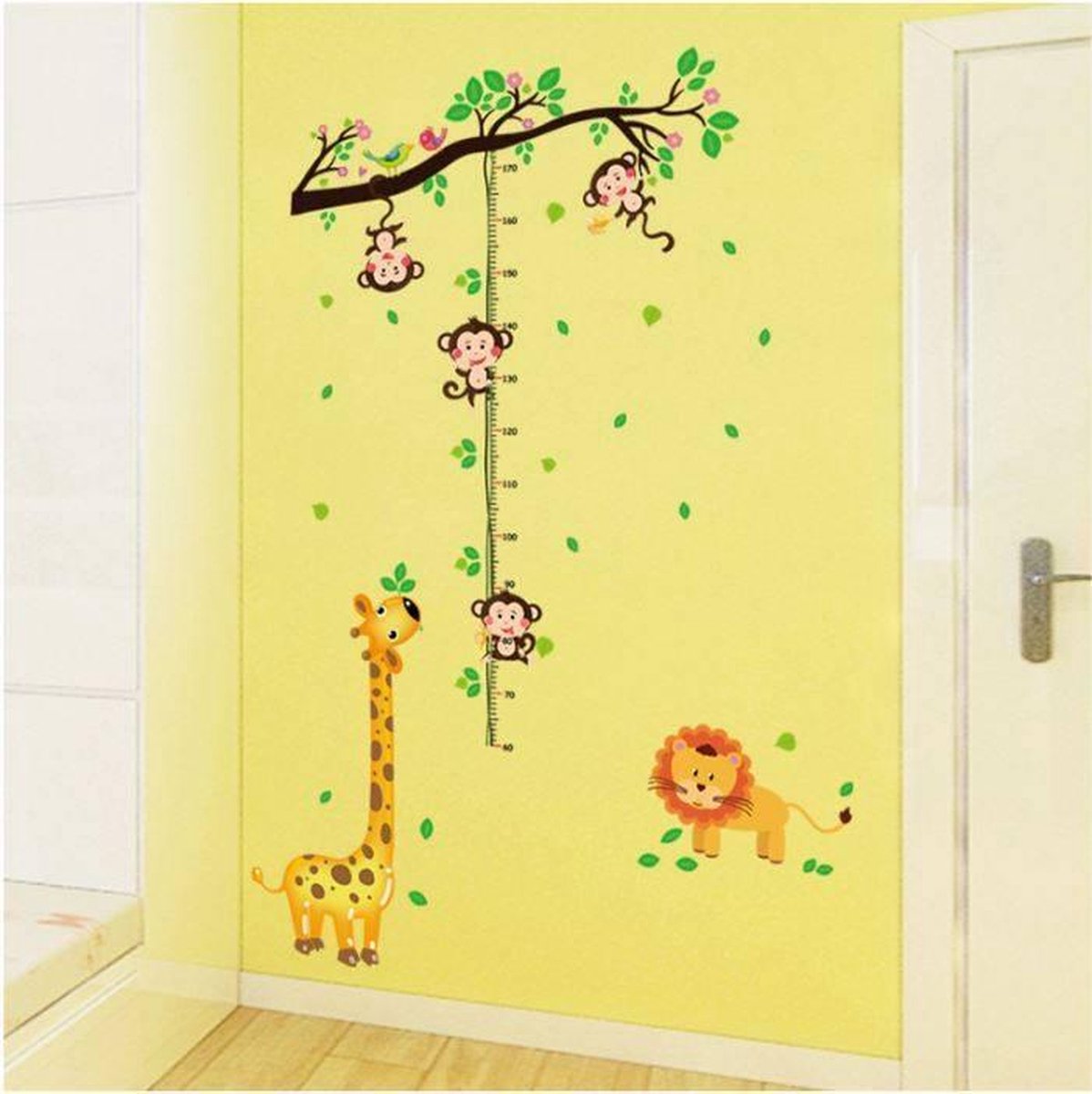 Muursticker4sale Kinderkamer muursticker Groeimeter met giraffe, apen en leeuw