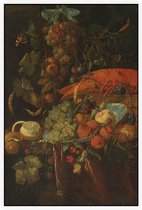 Stilleven met vruchten en een kreeft, Jan Davidsz. de Heem - Foto op Akoestisch paneel - 100 x 150 cm