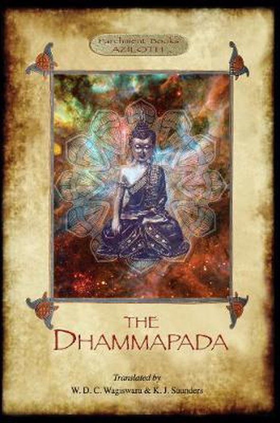 Boekomslag van The Dhammapada met een zittende Boeddha, omringd door een mandala en kosmos.