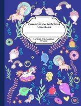 Composition Notebooks Wide Ruled: kawaii notebook for composition, cute Japanese design with narwhal and unicorn sprinkles, matte cover, ruled noteboo