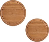 2x Ronde bamboe houten snijplanken met sapgroef 25/30 cm - Zeller - Keukenbenodigdheden - Kookbenodigdheden - Snijplanken/serveerplanken - Houten broodplanken - Snijplanken van hout