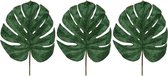 6x stuks groene fluwelen Monstera/gatenplant kunsttak kunstplant 80 cm - Kunstplanten/kunsttakken bladgroen - Kunstbloemen boeketten