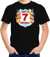 Happy birthday 7e verjaardag t-shirt kind - unisex - jongens / meisjes - 7 jaar shirt met emoticons zwart voor kinderen 134/140