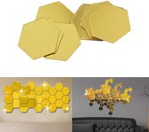 HMerch™ Spiegel Sticker Set - 12 stuks - Woon Decoratie - Hexagon - 40 mm x 45 mm - Tegelstickers - Wandspiegel - Muurstickers - Acryl - Plakspiegel - Goud