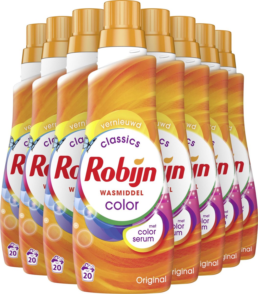 Robijn Klein & Krachtig Color Vloeibaar Wasmiddel - 8 x 20 wasbeurten - Voordeelverpakking
