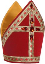 Kokermijter met ruitjesband | Sinterklaas mijter ROOD| Stevige mijter voor de échte professionele Sinterklaas | Onesize