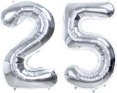 Folie Ballon Cijfer 25 Jaar Zilver 36Cm Verjaardag Folieballon Met Rietje
