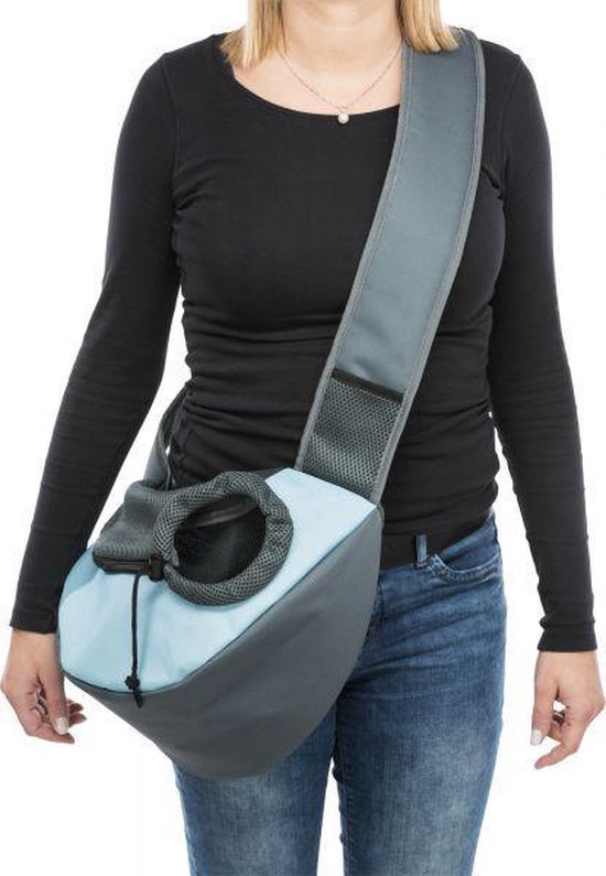 Trixie buikdrager sling draagtas lichtgrijs / lichtblauw 50x18x25 cm